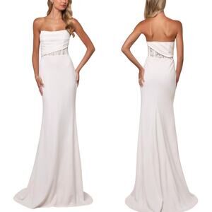 Lulus Avowed Adoration White Sheer Lace Pleated Strapless Maxi Dress size XL